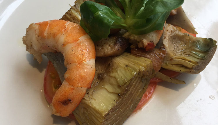 Amanida de carxofes i llagostins