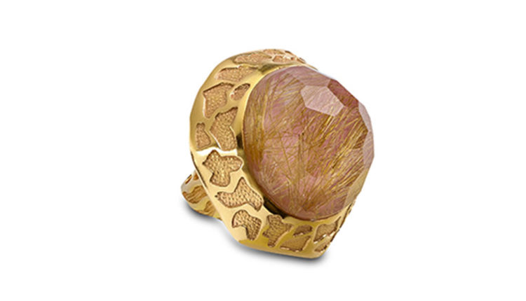 7 ANELL OR ROSA 18 Q AMB QUARS RUTILAT I OPALINA ROSA. PVP 5450€