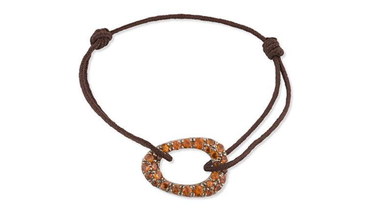 9 POLSERA D’OR BLANC DE 18 Q AMB SAFIRS TARONGES. pvp 1400€