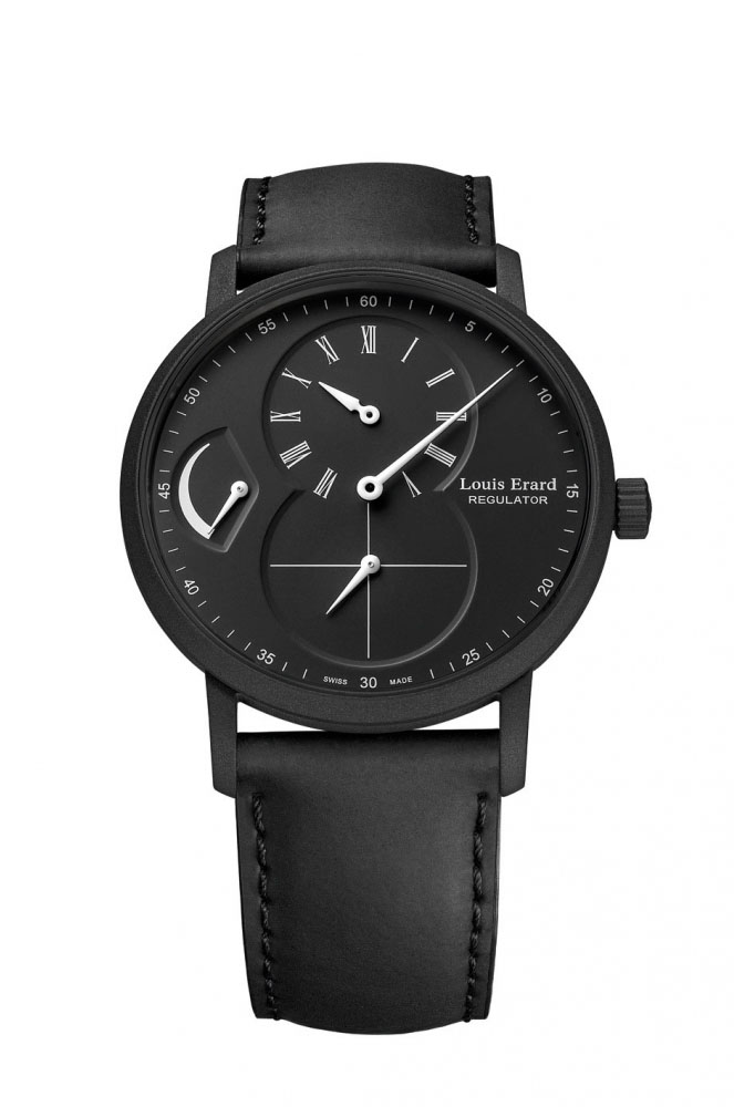 Rellotge unisex Louis Erard Excellence en acer inoxidable PVD negre amb caixa de 40 mm. de diàmetre. Mecanisme manual. Corretja de cuir negre amb tacte de goma