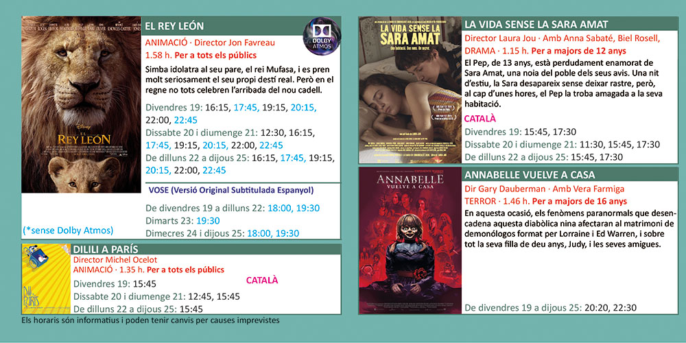 Cartellera El Rey León Cinemes Illa Carlemany