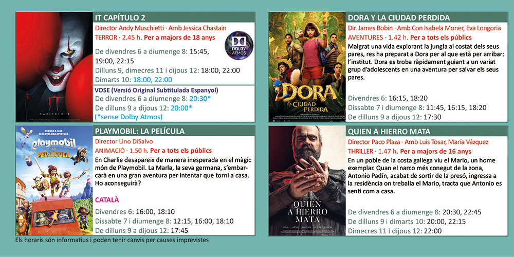 Cartellera Cinemes Illa Carlemany 6 de setembre