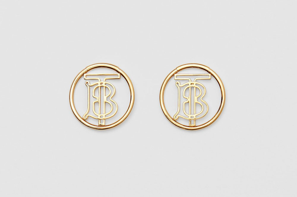 Arracades, amb motiu de monograma, xapades en or Burberry