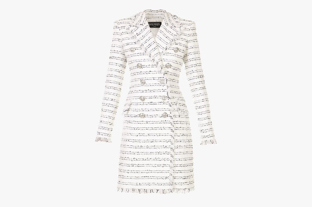 Abric de tweed en blanc amb doble botonadura BALMAIN