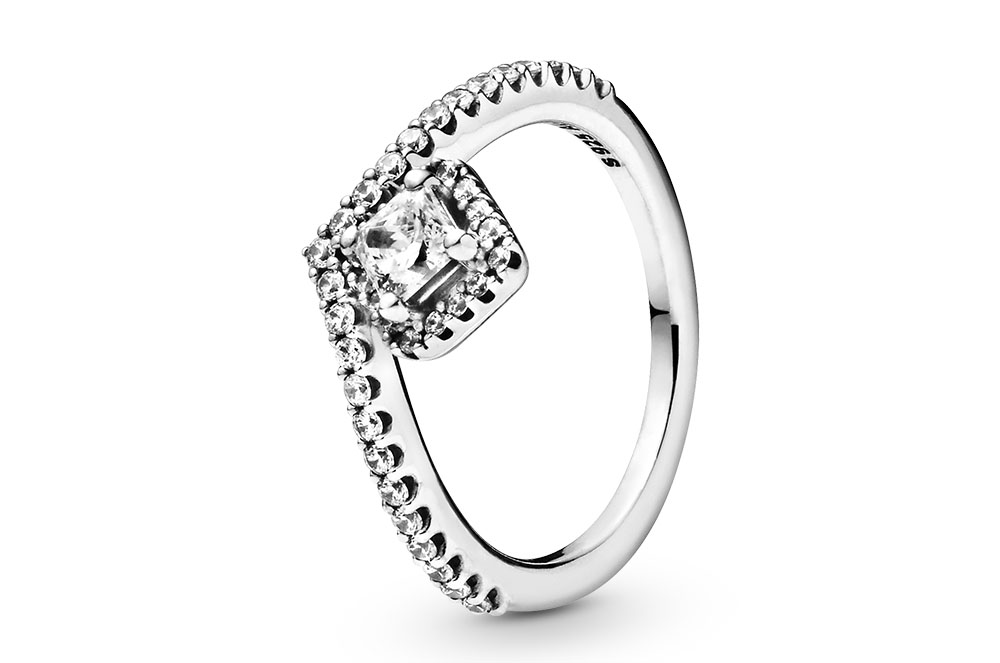 Anell de plata de llei Quadrat Desig Brillant Pandora