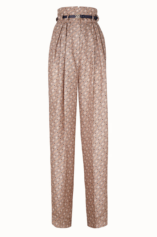Pantaló de seda beix de cintura alta Fendi