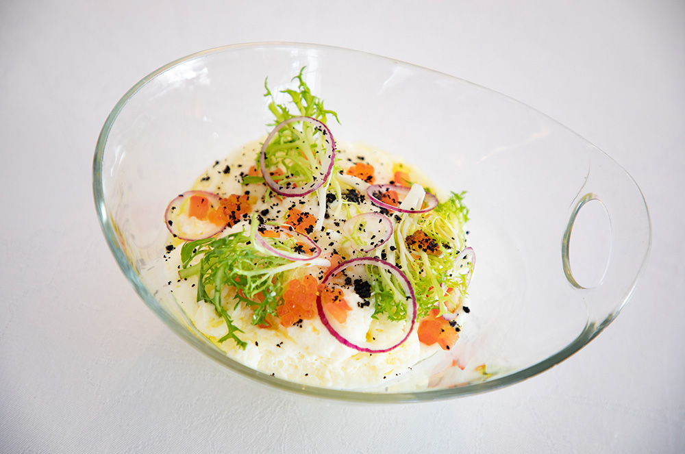 Esqueixada de bacallà en escum, per Marc Mora del restaurant la Pèrgola de l'Andorra Park Hotel