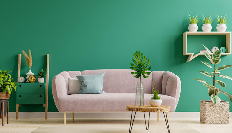 Green interior in modern interior of living room style with soft